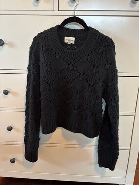 Lucky Brand Charcoal Openwork Crewneck Sweater